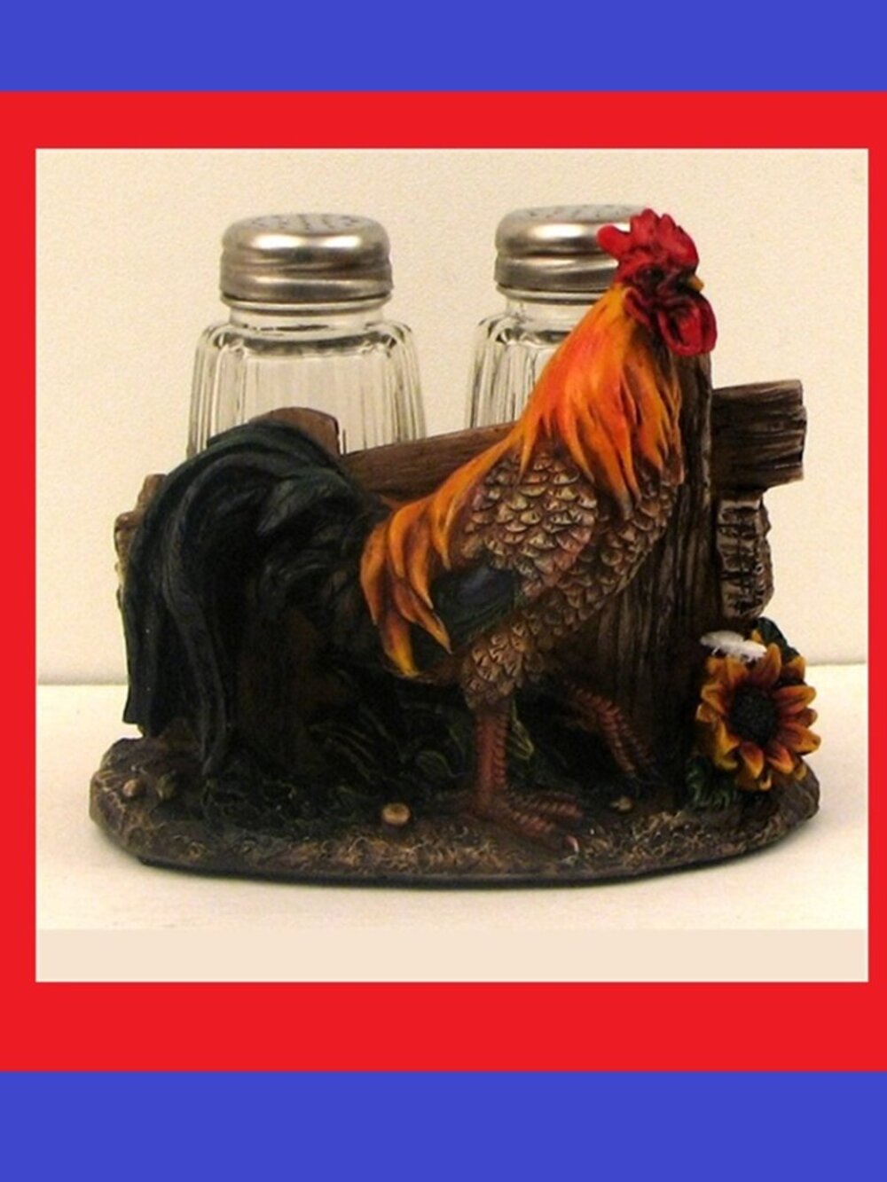Rooster Standing by Fence Salt and Pepper Set 6 1/4" tall 13412